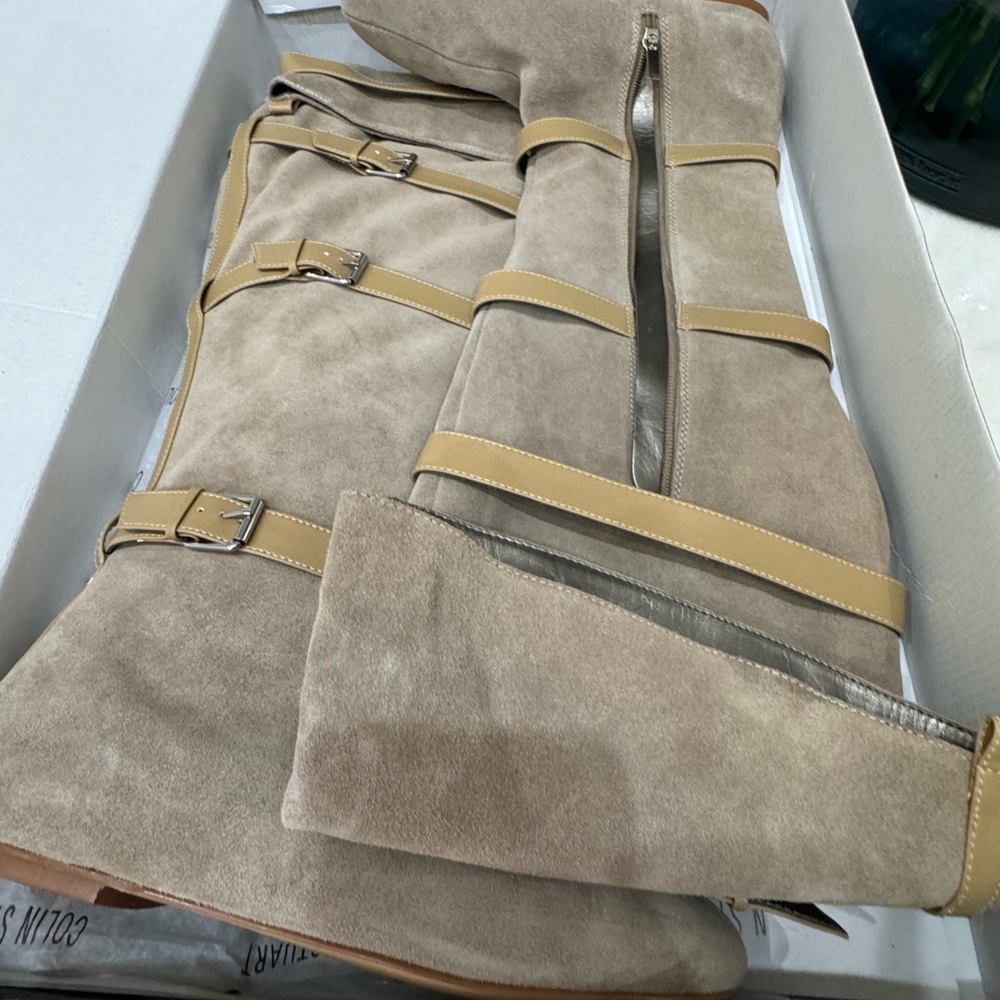 Over the calf boots tan color suede